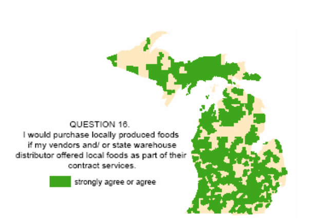 Many school food service directors across Michigan strongly agree or agree that they would purchase locally produced foods if their vendors and/or state warehouse distributor offered local foods and part of their contract services.